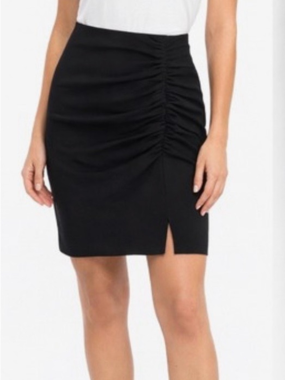 cinq a sept Black Ruched Side-Slit Pencil Skirt